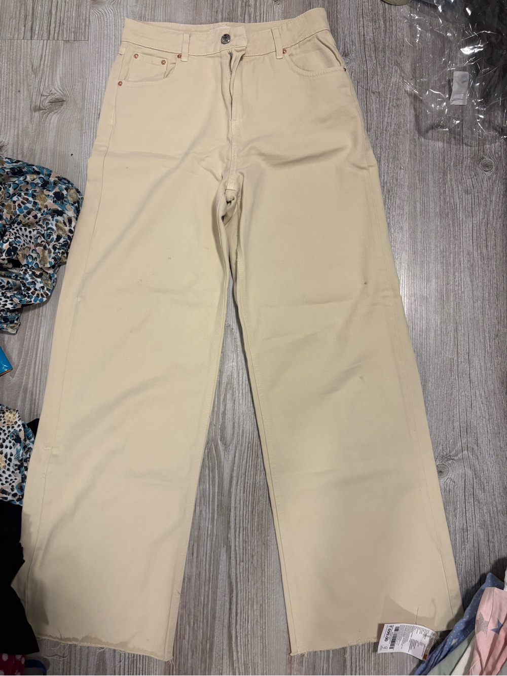 Cream Wide Leg High-Rise Pants